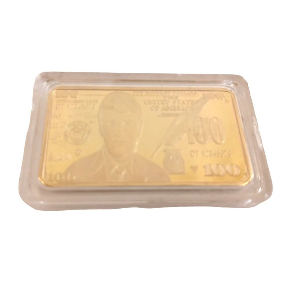 President Trump 24kt Gold Bullion $100 Dollar Bill Gold Plated Bar protective Ca